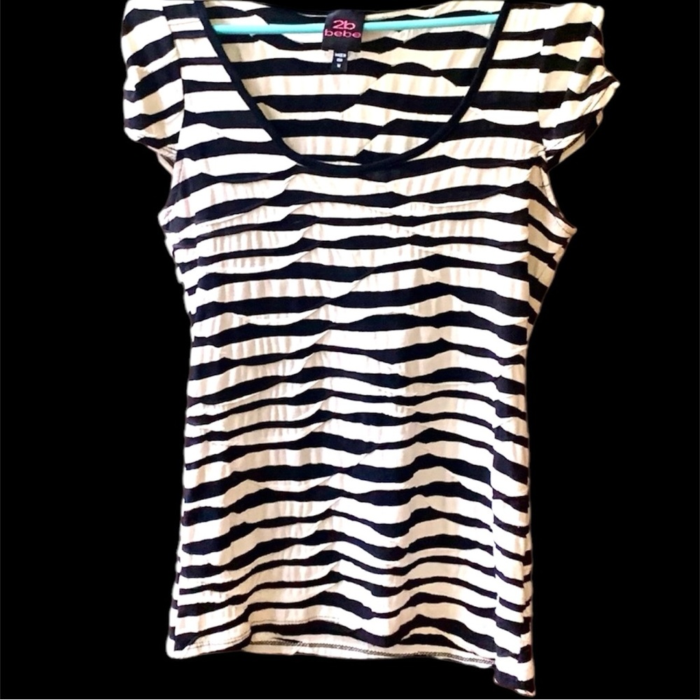 2B BEBE Black and White Striped Shirt